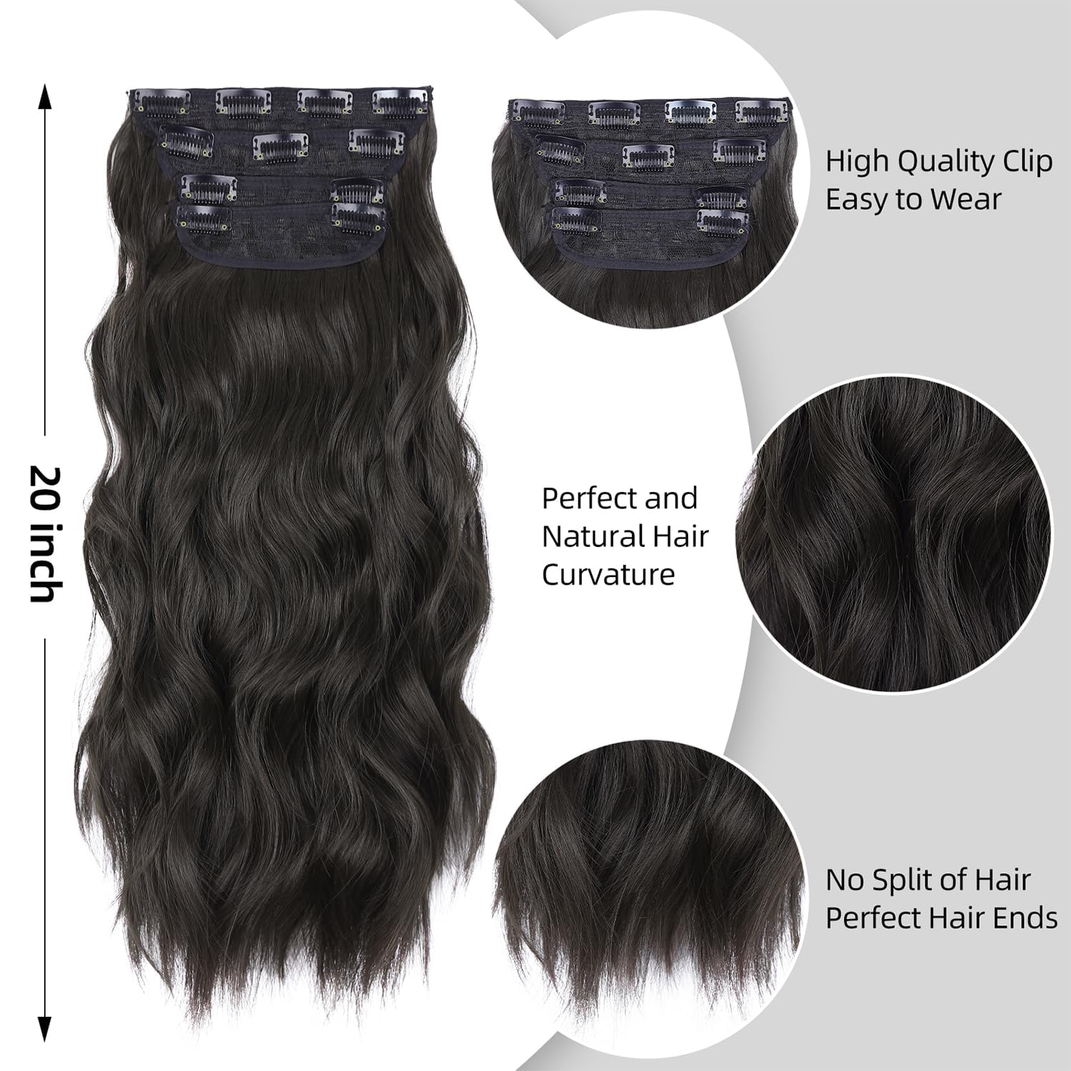 Premium synthetic hair volumizer clips attached to the weft