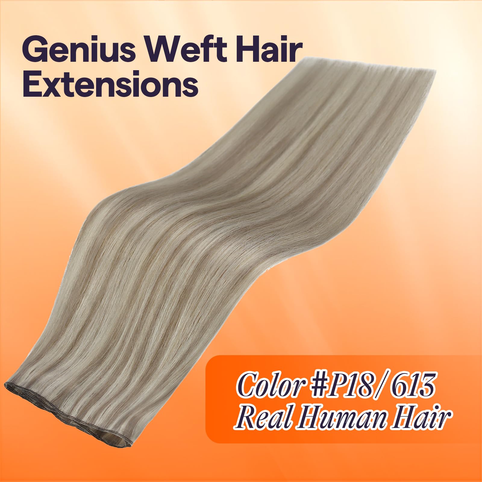 Close up view of the ultra thin genius weft track on Full Shine 22 inch human hair