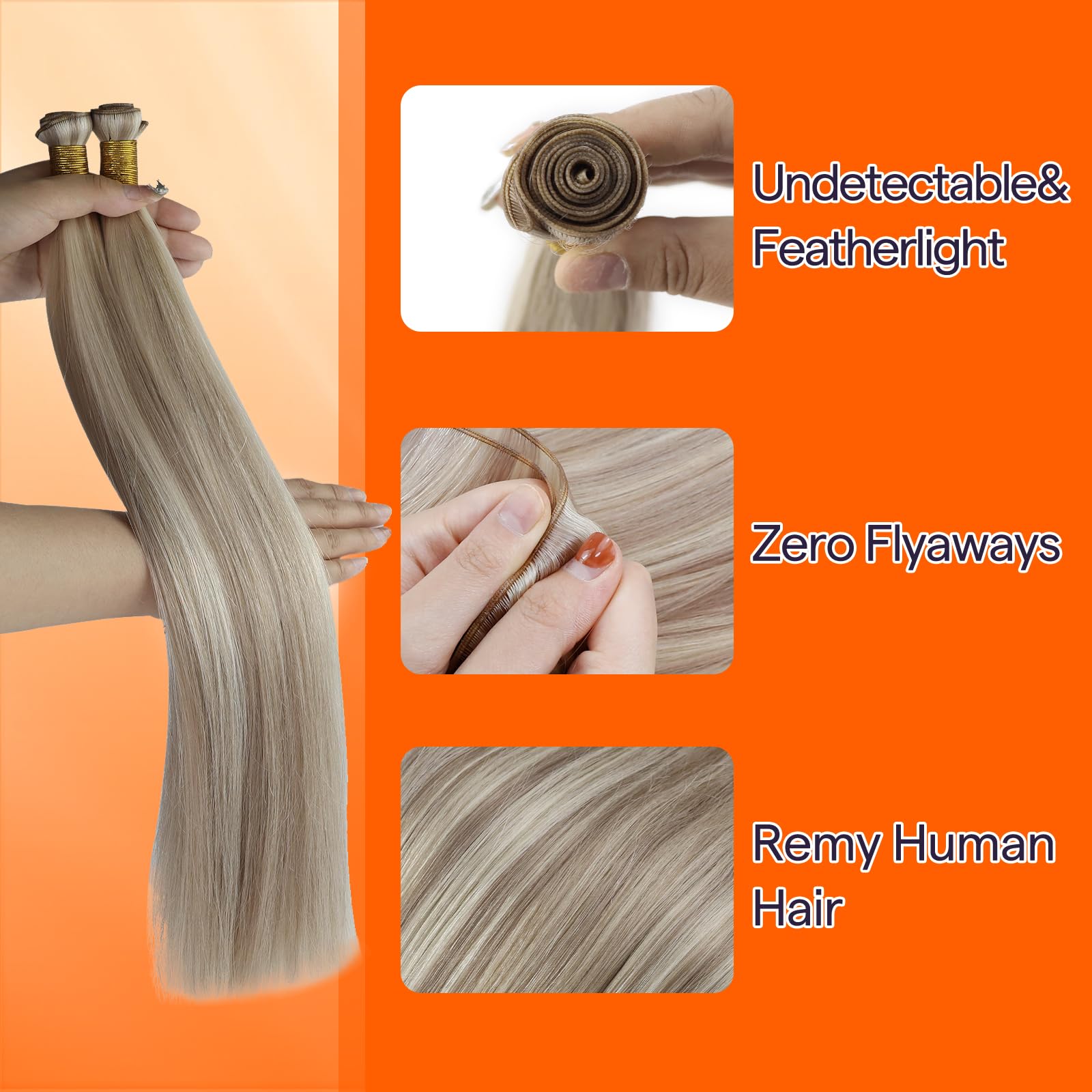 Real human hair hand tied bundles by Full Shine displaying the platinum and ash blonde color mix