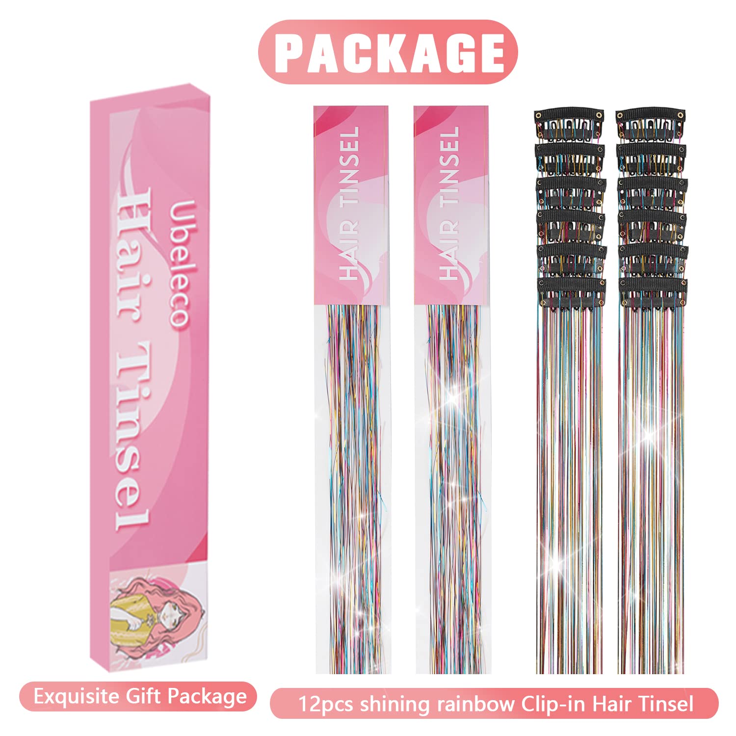 El Regalo glitter hair accessories package contents highlighting the secure metal snap clip mechanism.