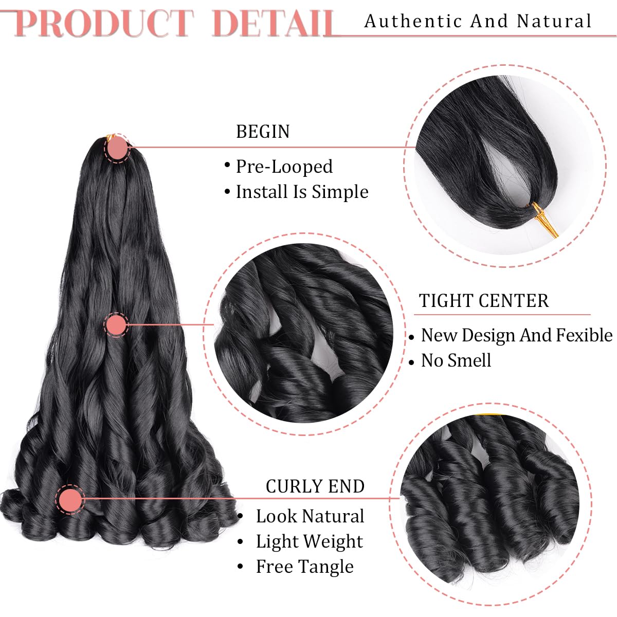 Full set of eight packs of pre stretched French curl braiding extensions arranged neatly.