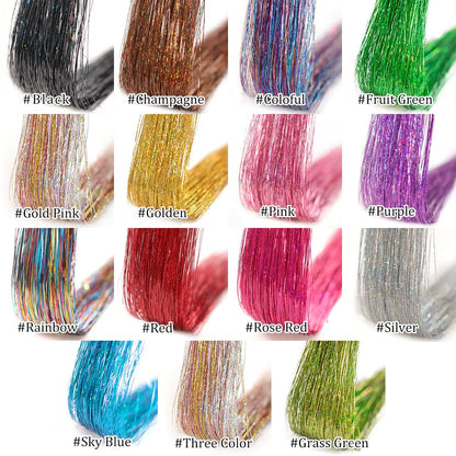 Trimming tutorial of the twenty point five inch heat resistant hair tinsel extensions to match shorter hairstyles.