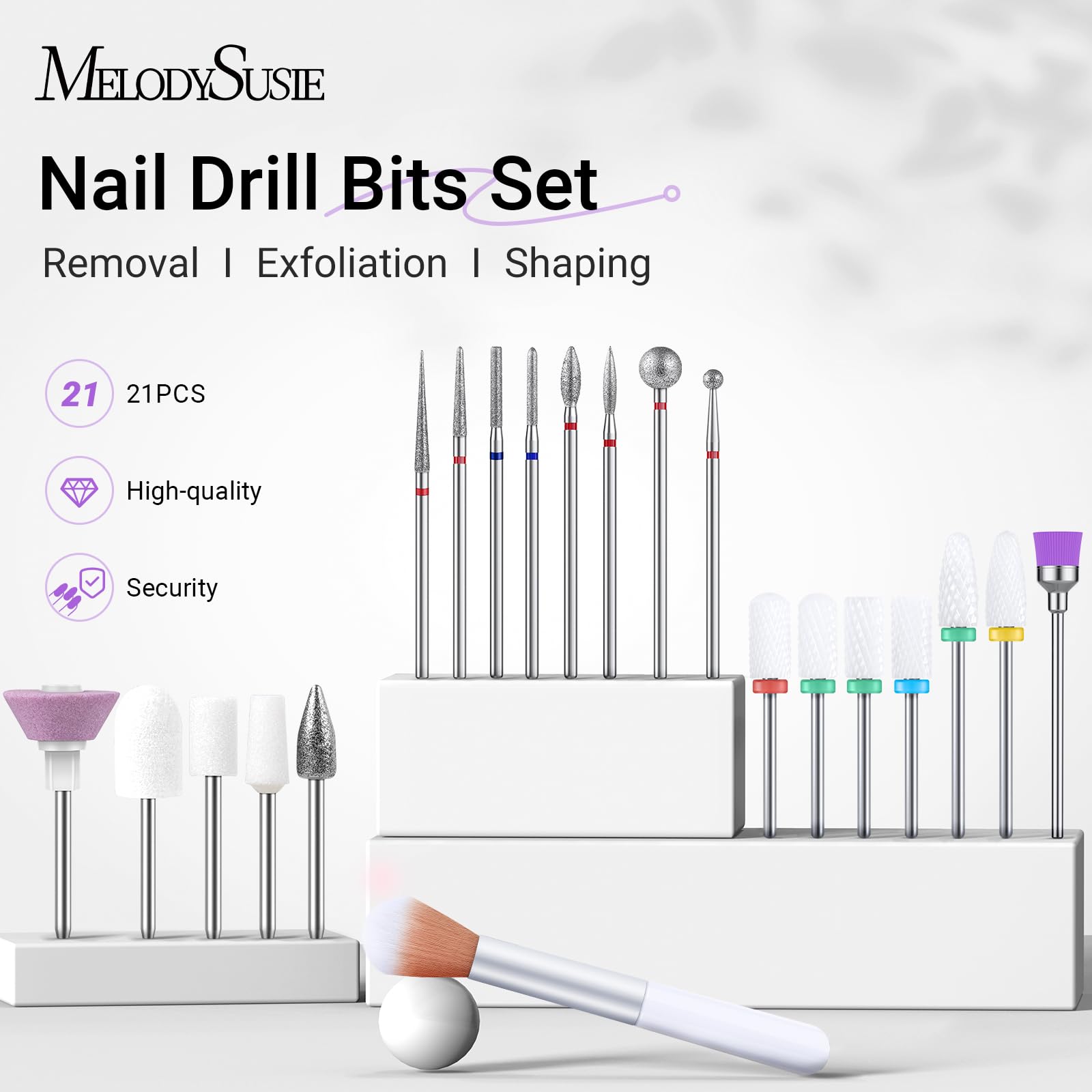 Close up of MelodySusie ceramic and carbide drill bits