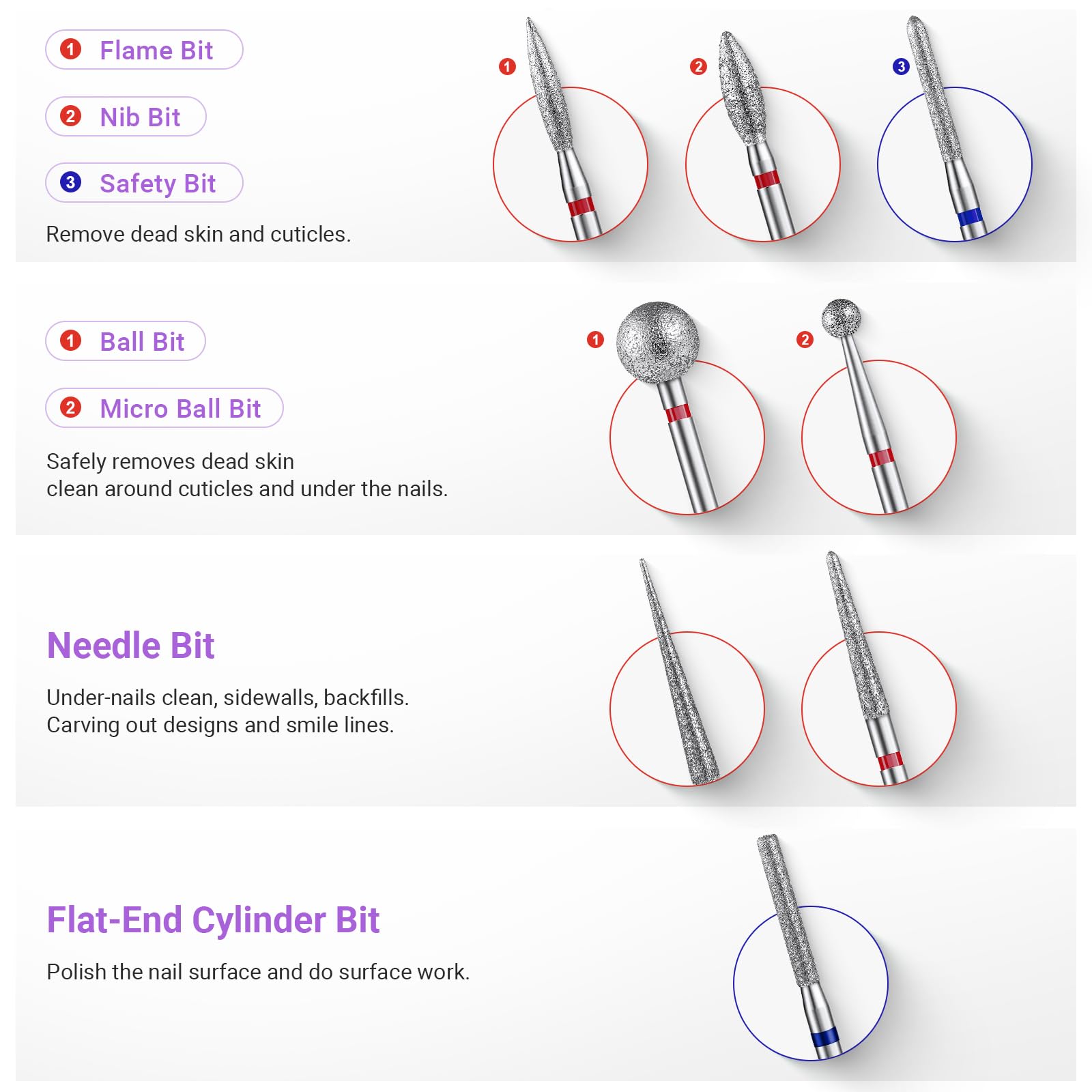 Various shapes of MelodySusie nail file bits for acrylic