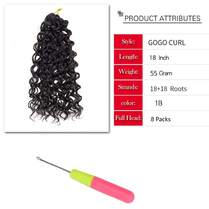 Eight packs bundle of eighteen inch natural black synthetic crochet hair loops.