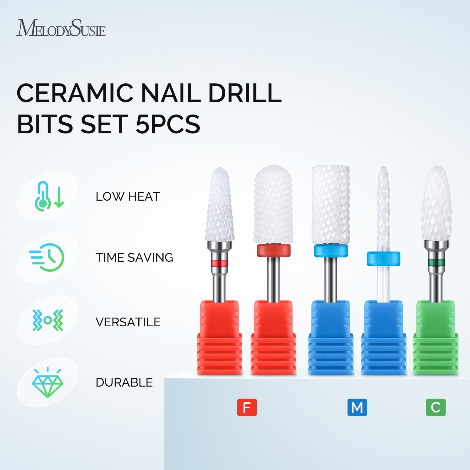 Five piece ceramic nail drill bit set for acrylic nails