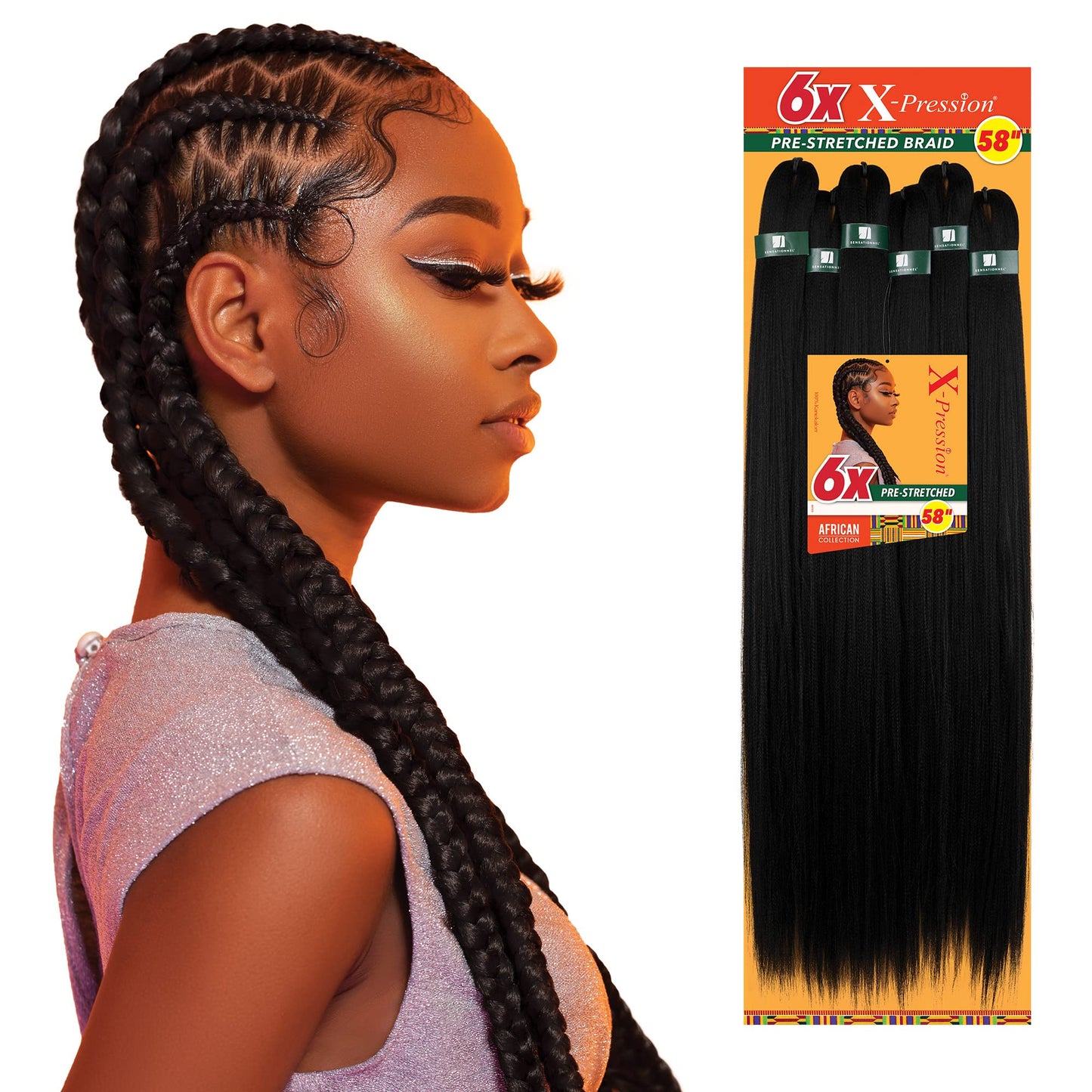 Sensationnel X-Pression synthetic Kanekalon hair bundle in Number 1B Off Black close up