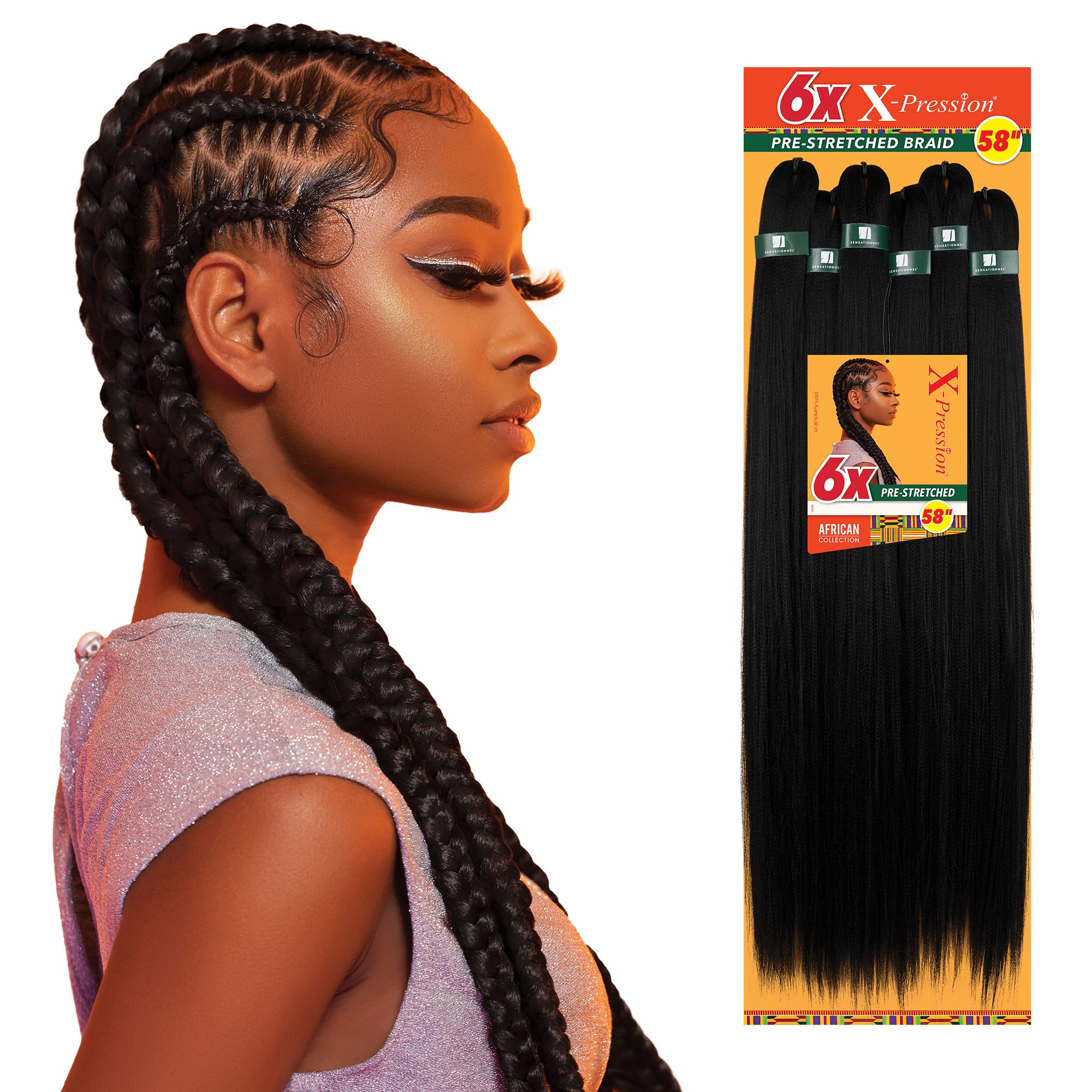 Sensationnel X-Pression synthetic Kanekalon hair bundle in Number 1B Off Black close up