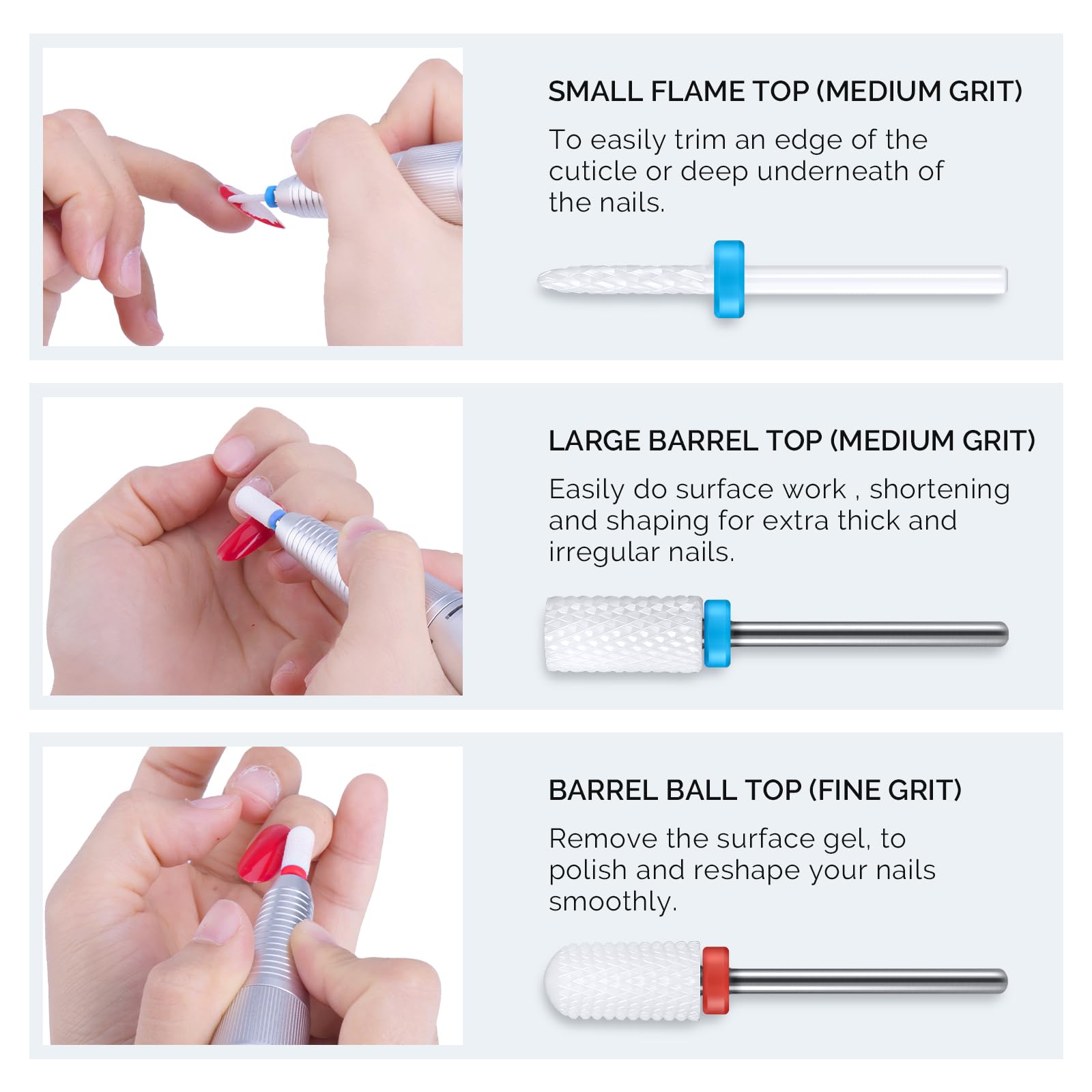 Ceramic nail drill bits for cuticle cleaning and gel removal