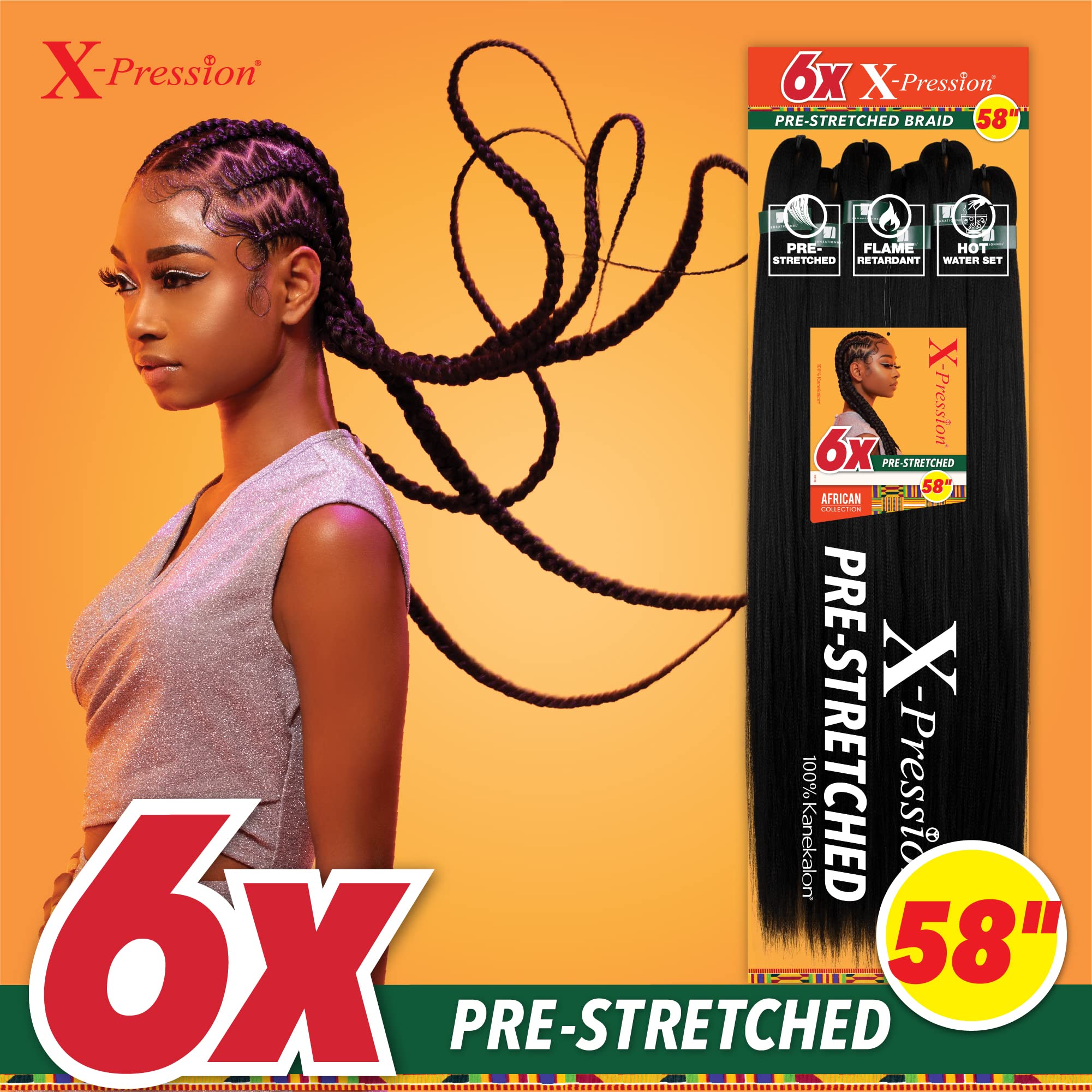 Sensationnel 58 inch pre-stretched synthetic hair showing the tapered natural ends