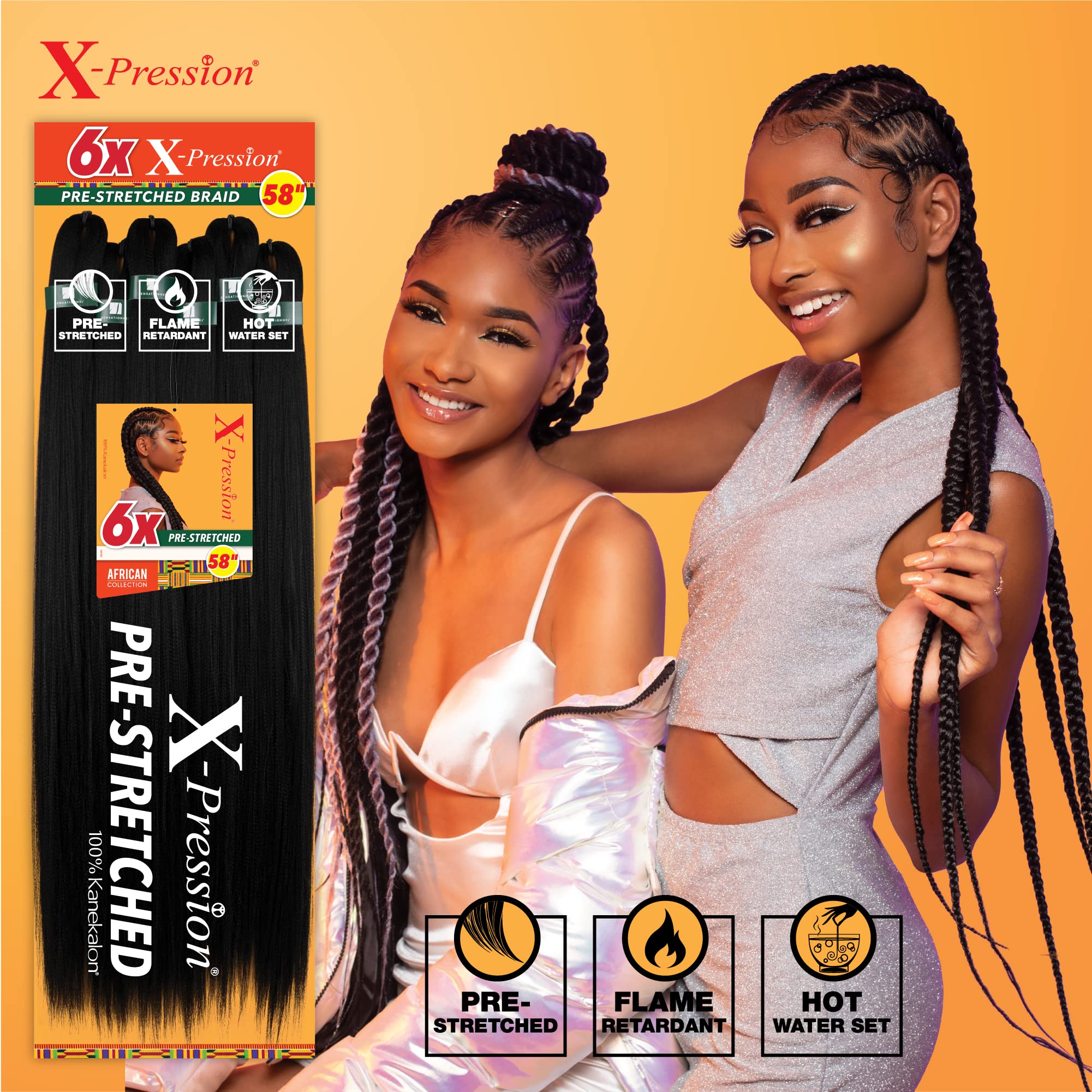 Authentic Sensationnel African Collection 6X pack braiding hair showing product specifications