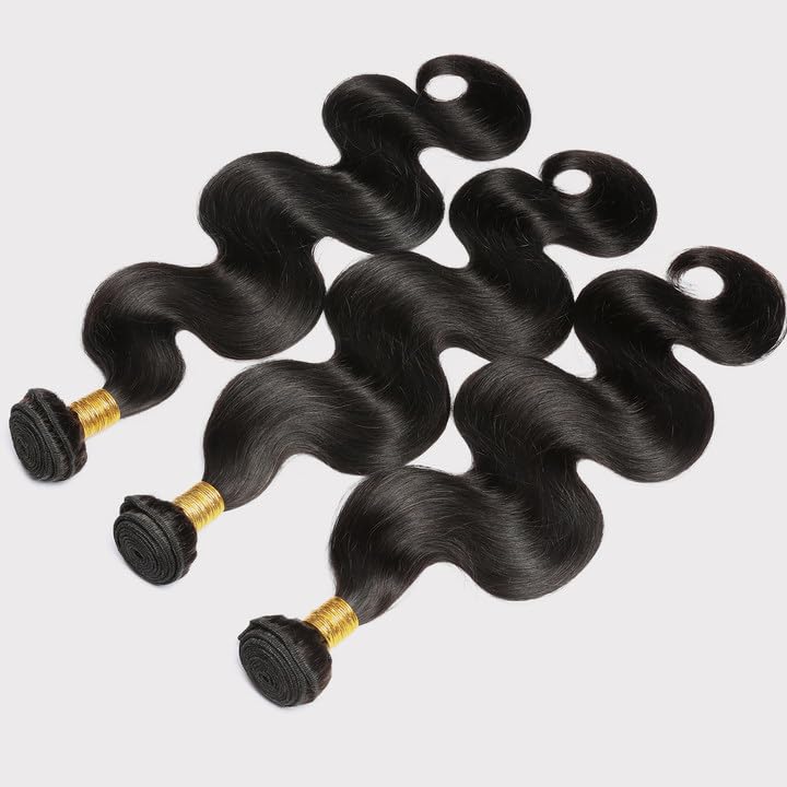 Textured shot of the natural black body wave pattern on unprocessed human hair bundles