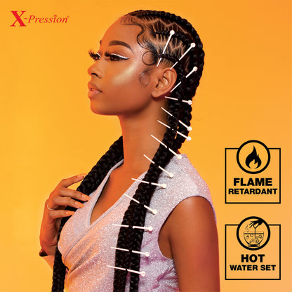 Sensationnel X-Pression 6X pack label showing one hundred percent Kanekalon fiber text