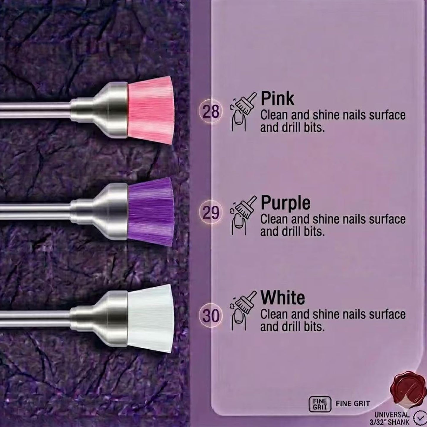 Side angle view showing the universal straight shank design measuring precisely 3/32 inches for professional salon drill compatibility.