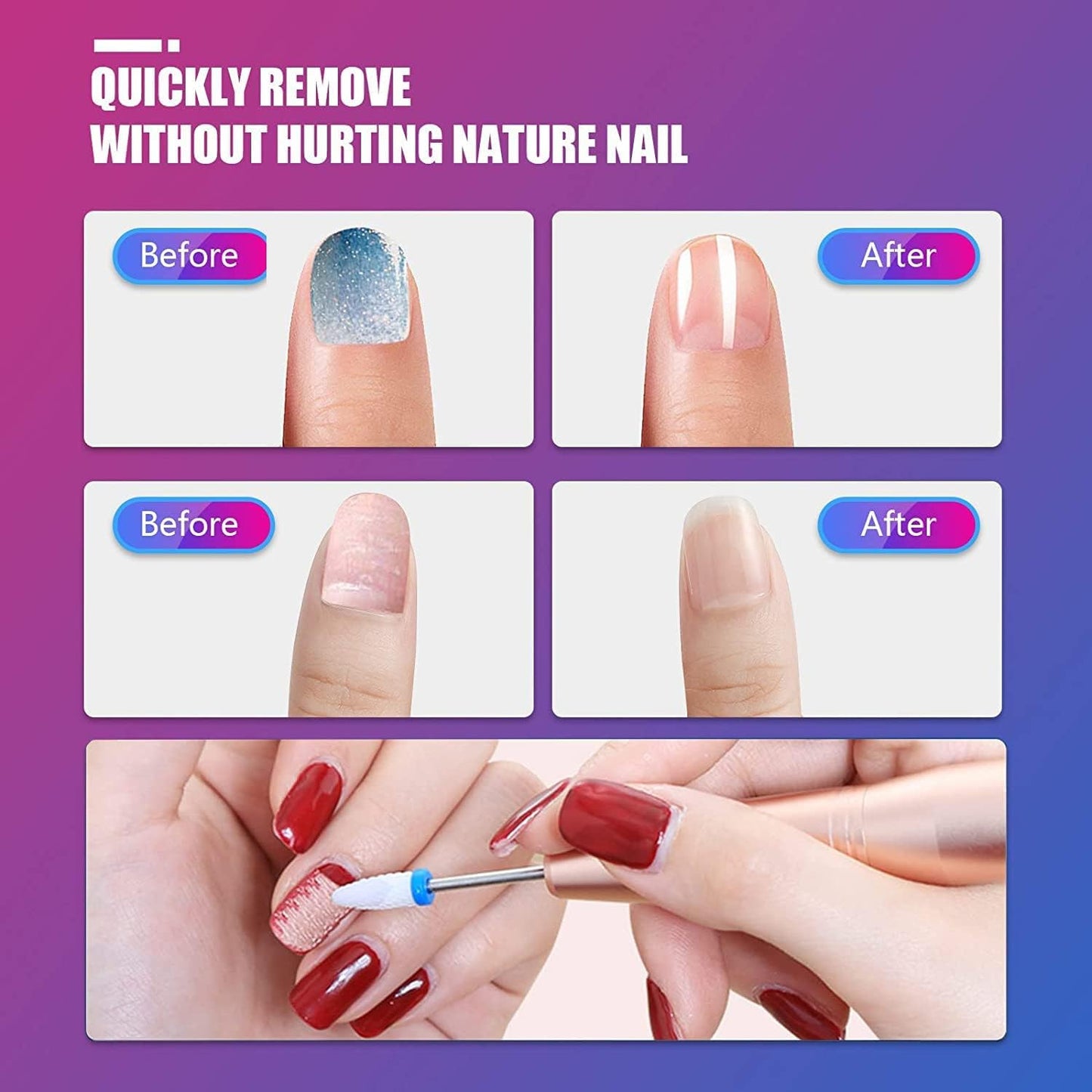Demonstration of the assorted ceramic and diamond bit shapes including flame, safety, cylinder, and large barrel types for versatile salon work.