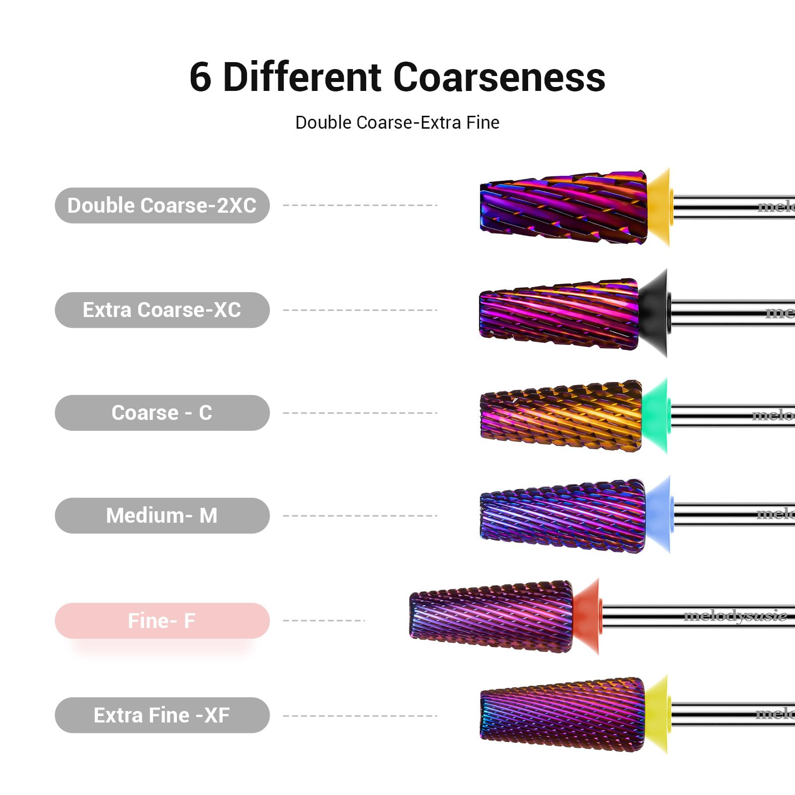 Purple MelodySusie multi function nail bit illustrating the safe top edge designed for gentle cuticle cleaning.