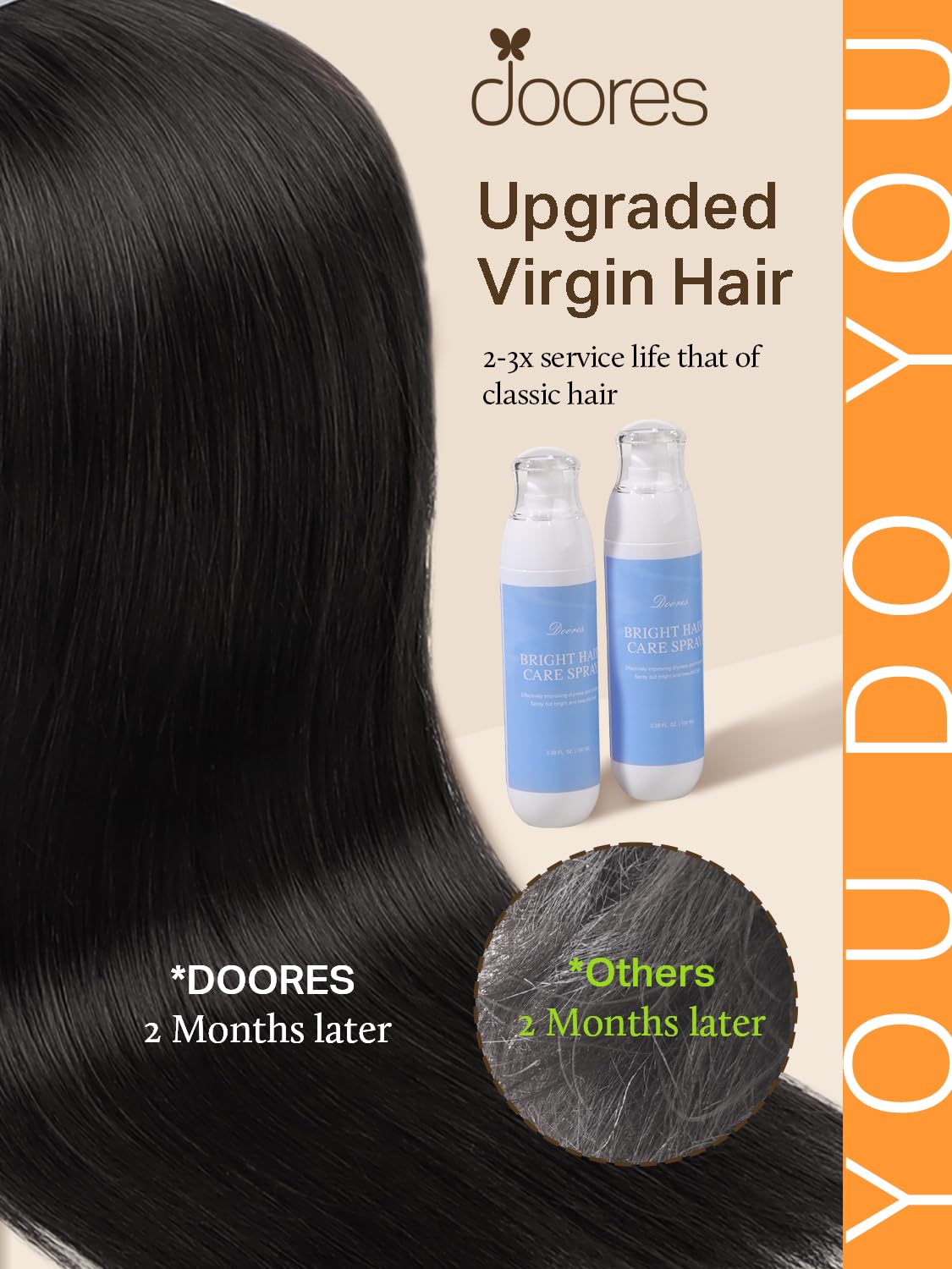Close up view of DOORES seamless tape in hair extensions showing the invisible double sided adhesive strip.