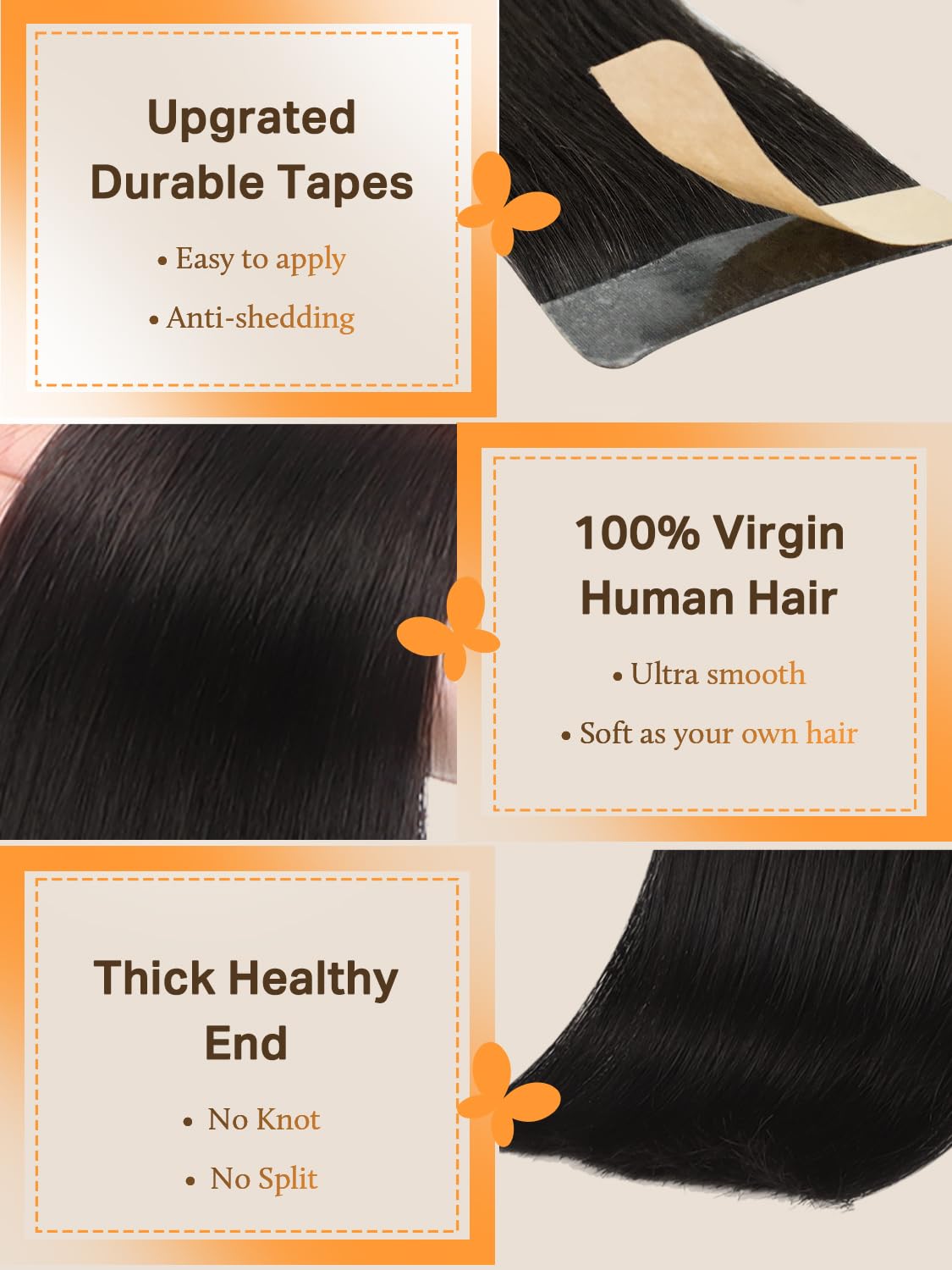 DOORES Remy human hair extensions pack spread out to demonstrate the thick full ends and silky texture.