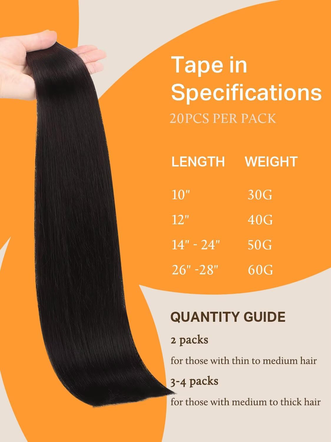 Side profile of DOORES jet black real hair extensions displaying the straight look and shiny appearance.