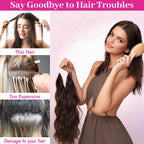 Side profile view of a woman wearing the 20 inch long black wavy hair extension for volume