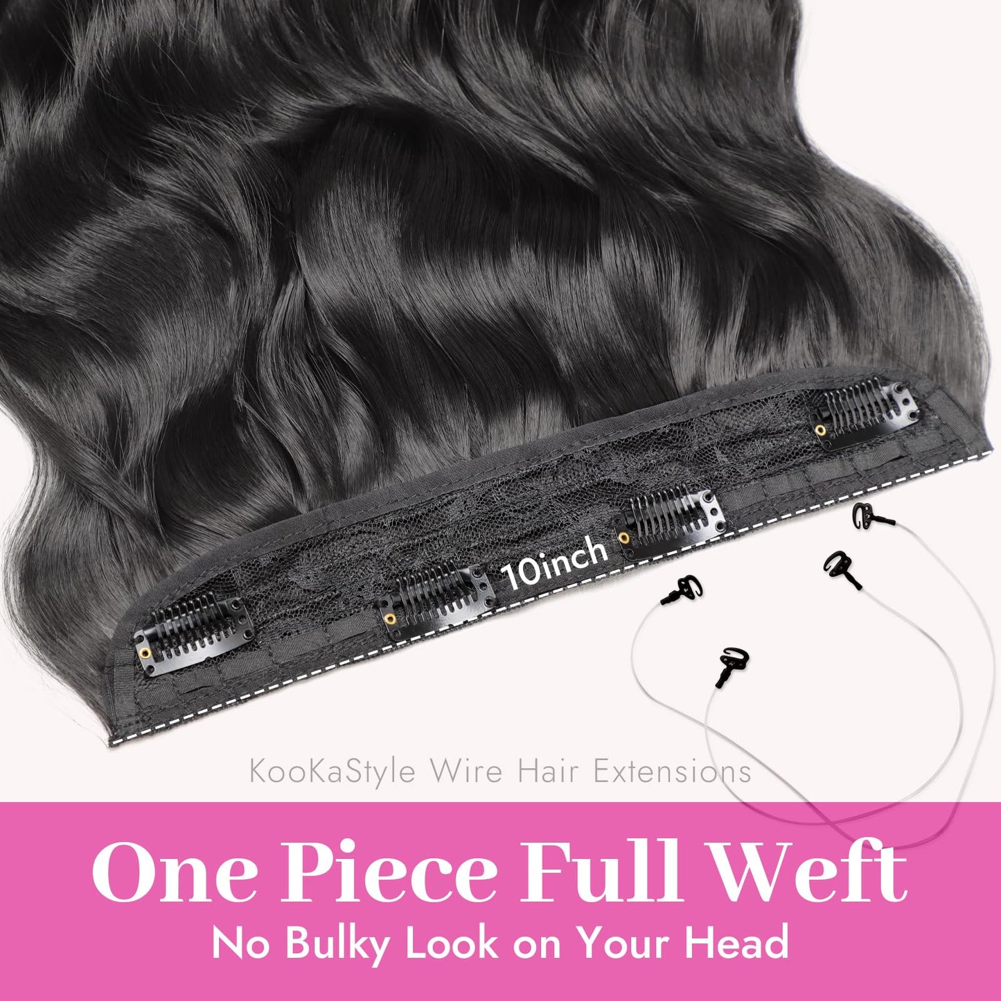 Demonstration of blending natural hair over the transparent headband wire for an invisible look