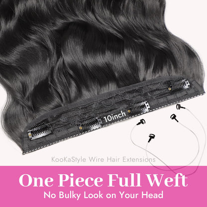 Demonstration of blending natural hair over the transparent headband wire for an invisible look