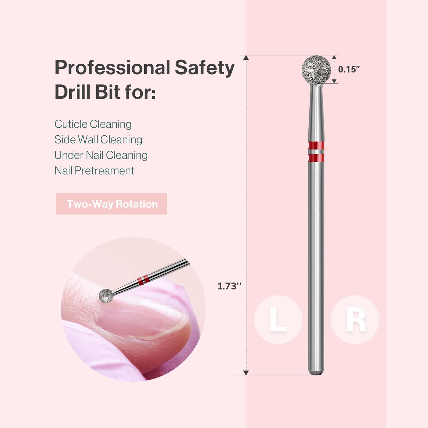 Two way rotation safety manicure bit suitable for left and right handed use