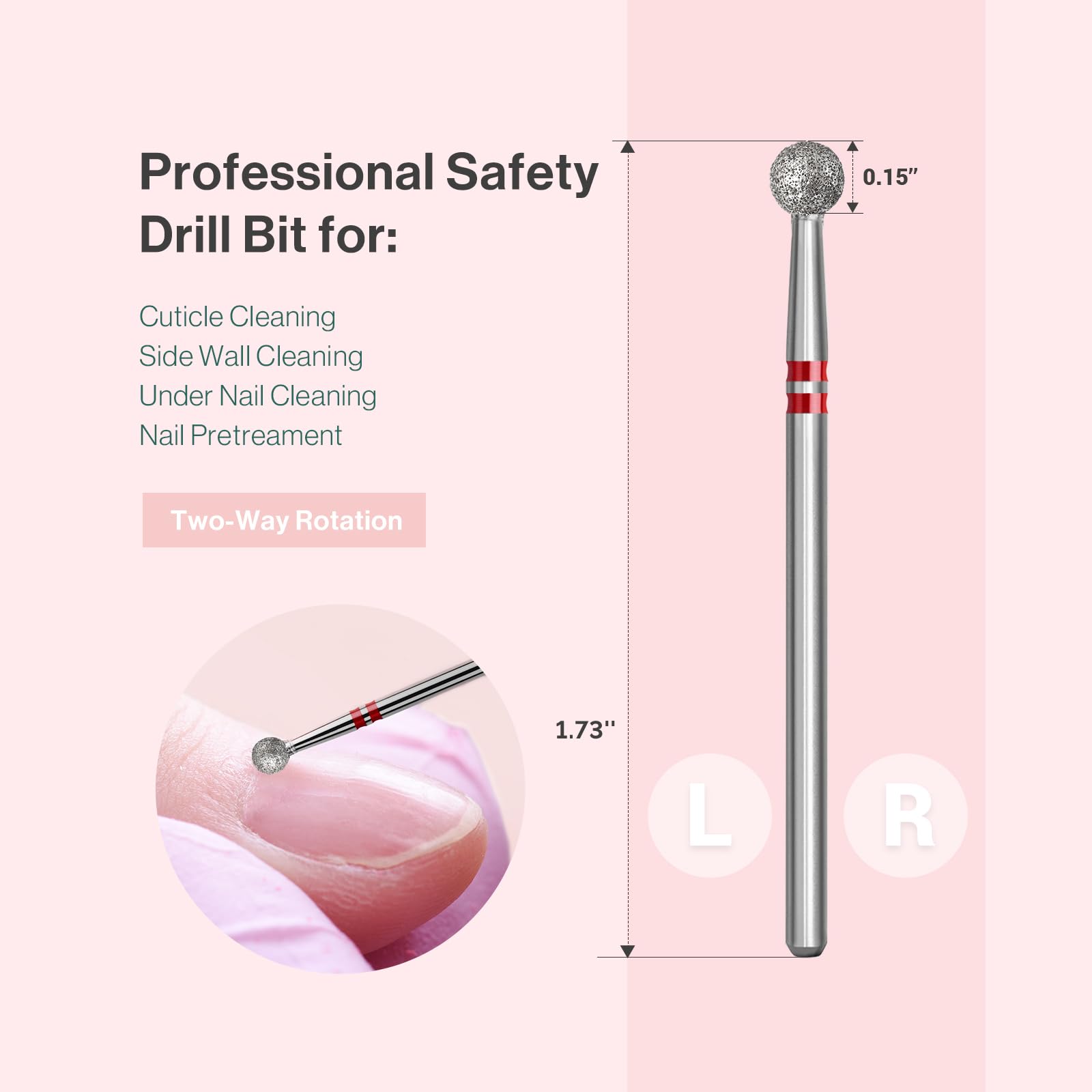 Two way rotation safety manicure bit suitable for left and right handed use