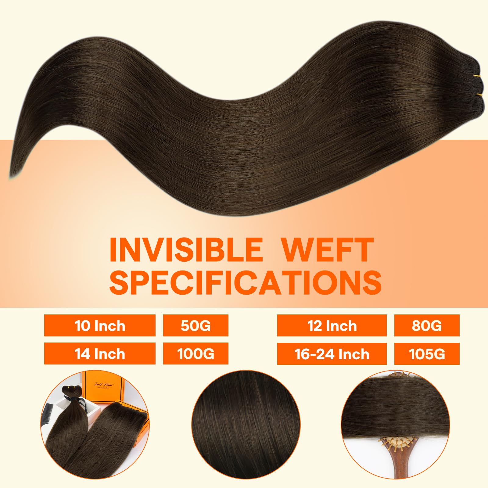Full Shine color 2 dark brown human hair weave showing texture and thickness.