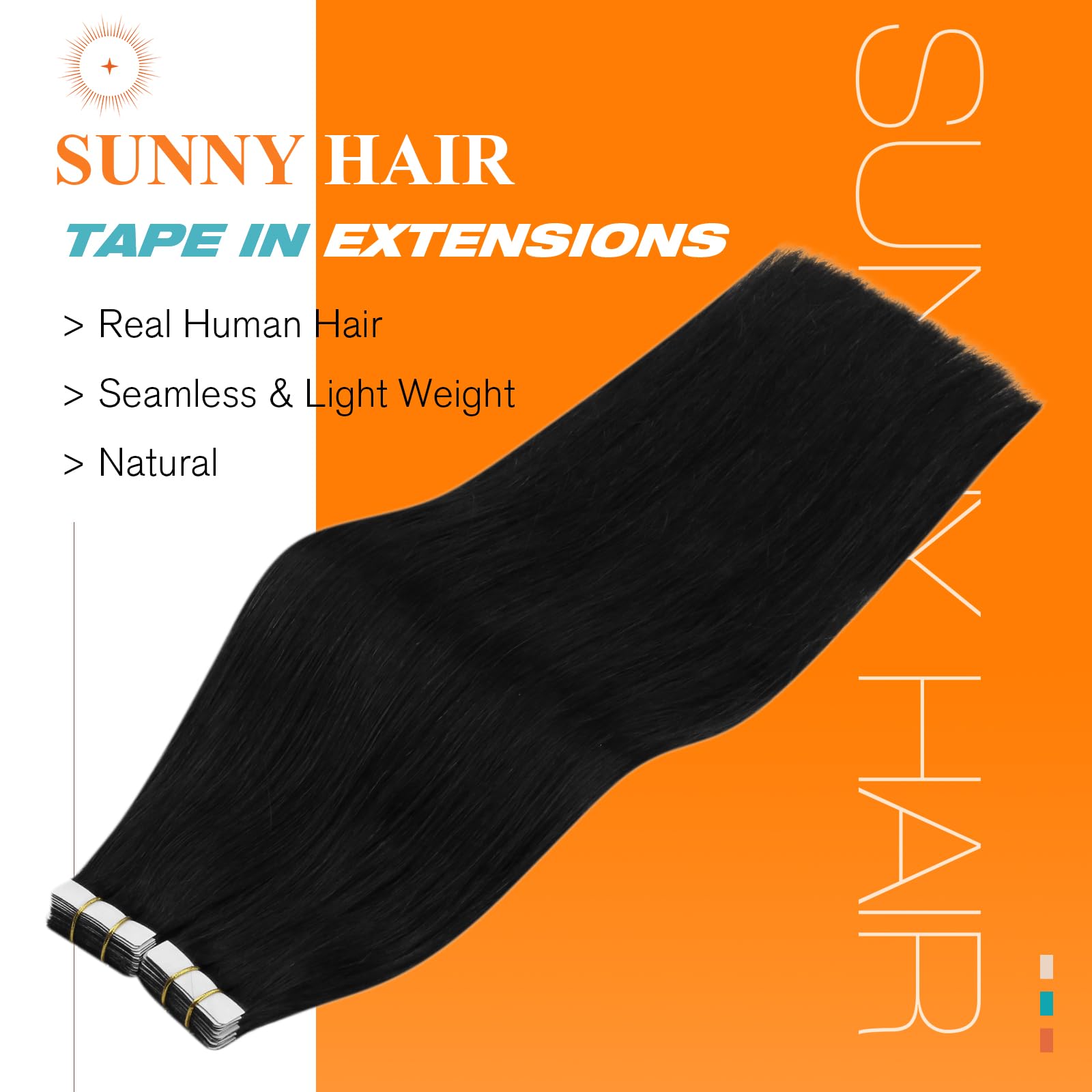Sunny Hair 22 inch tape in extensions displaying the ultra-thin transparent skin base.