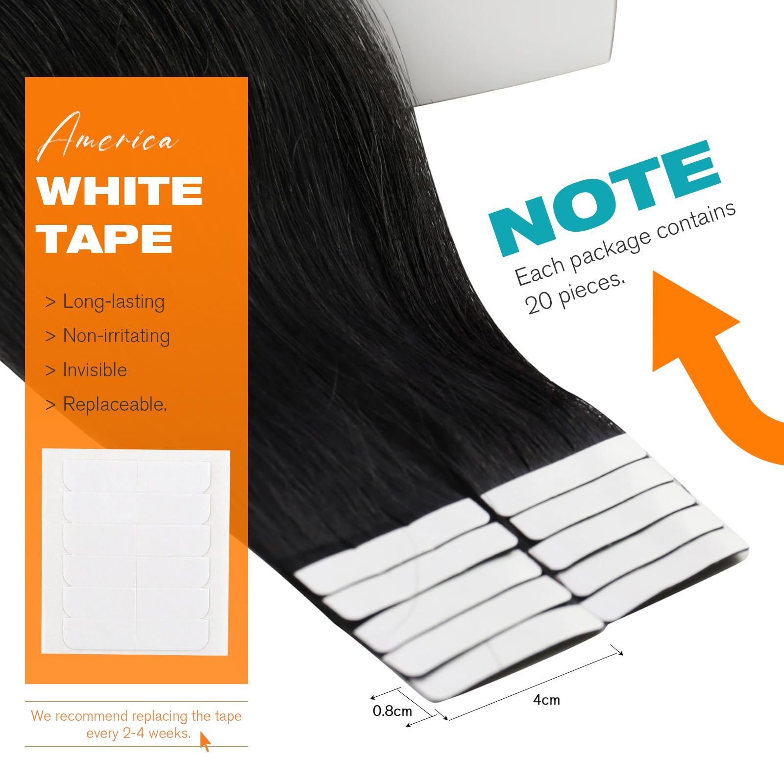 Real human hair extensions in jet black showing the silky straight texture close up.