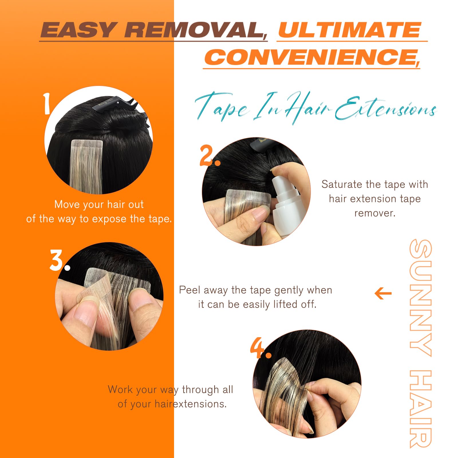 Side view of Sunny Hair tape ins showing the lightweight and seamless integration profile.