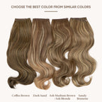 SARLA adjustable transparent headband hairpiece back view displaying eighteen inch long synthetic curly volume.