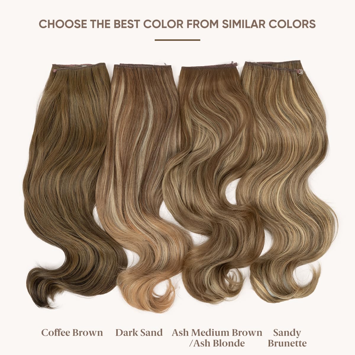 SARLA adjustable transparent headband hairpiece back view displaying eighteen inch long synthetic curly volume.