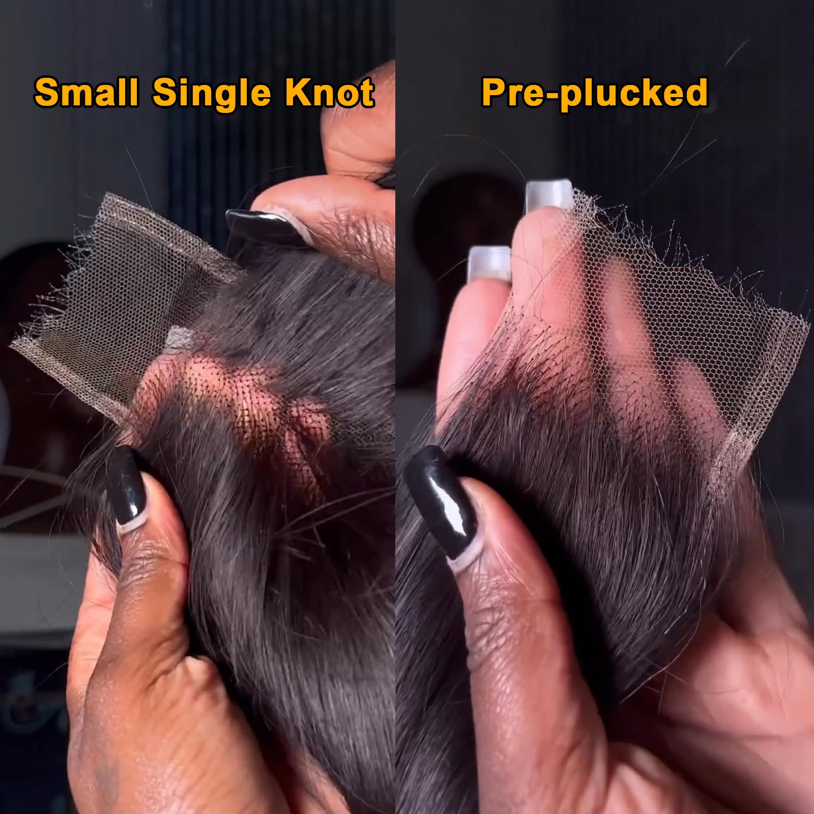 BEEOS human hair closure close-up on the pre-plucked natural hairline and bleached knots