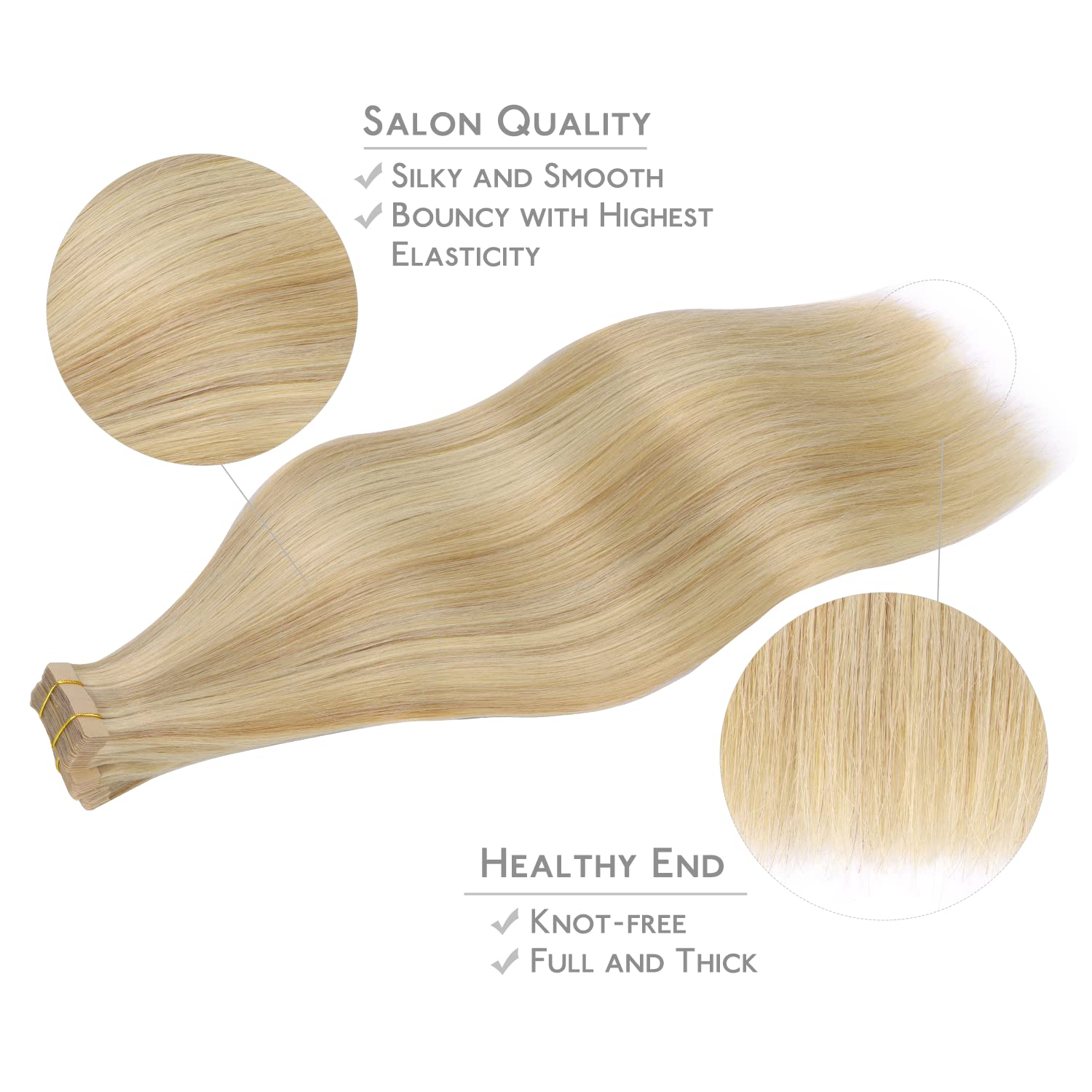 WENNALIFE light blonde highlighted golden blonde hair extensions spread out to show color dimension.