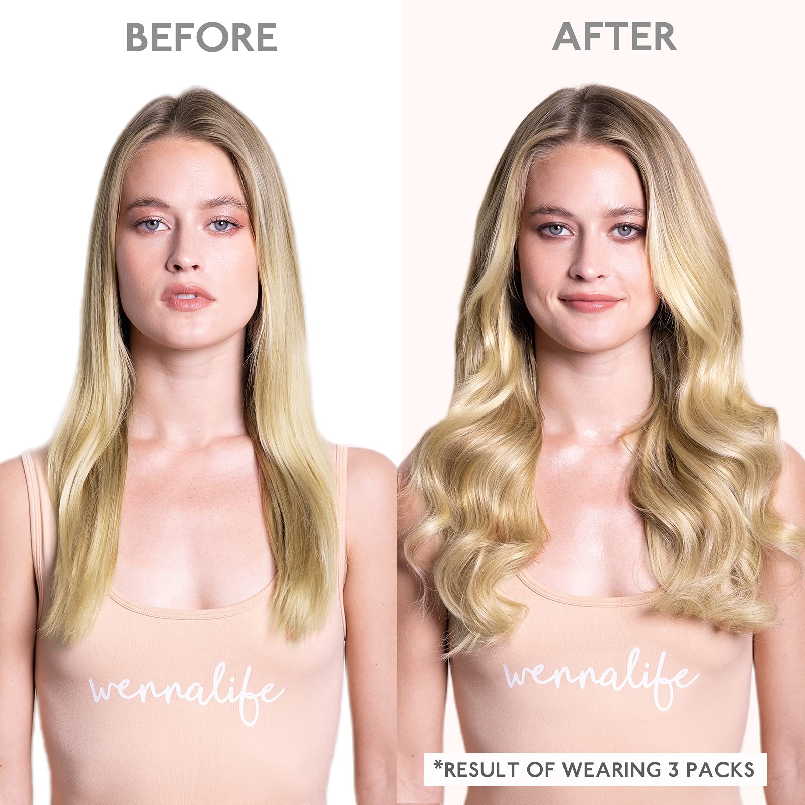 The complete 20 pieces pack of WENNALIFE 50g human hair extensions before application.