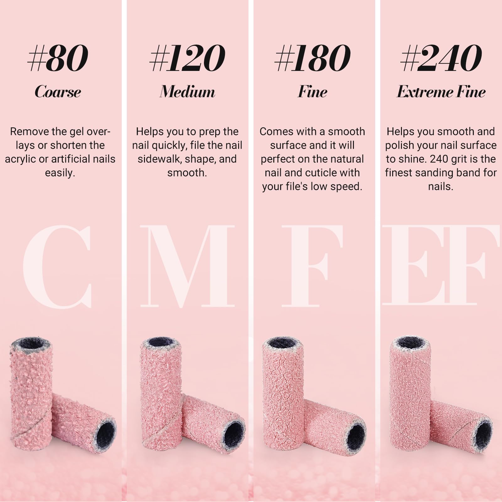 Manicure application detailing smooth cuticle work using MelodySusie fine grit pink sanding band tool