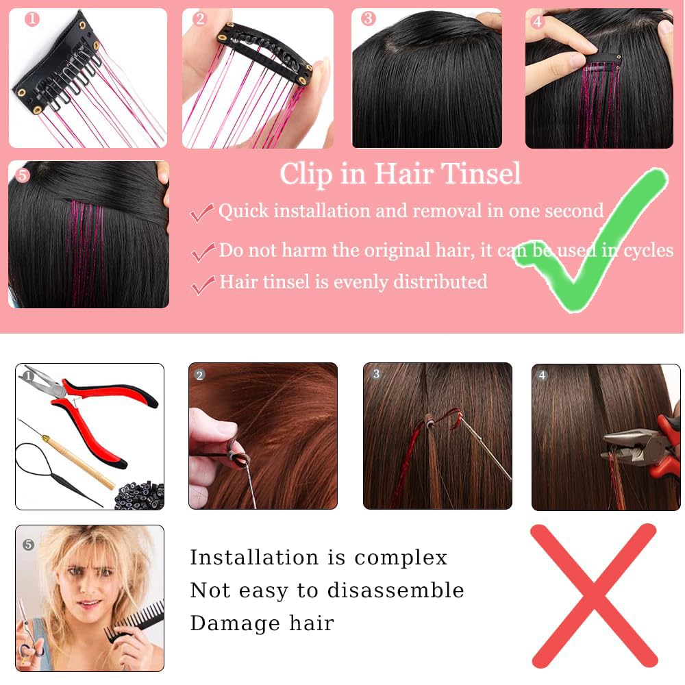 Sparkly festival hair accessories kit showing heat resistant synthetic tinsel strands.