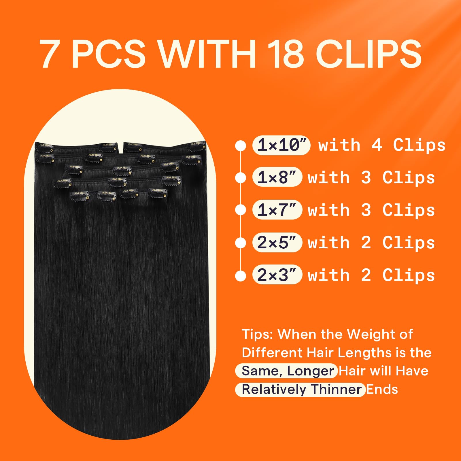 Full Shine 24 inch jet black hair extensions laid out to display the complete 120 grams set.