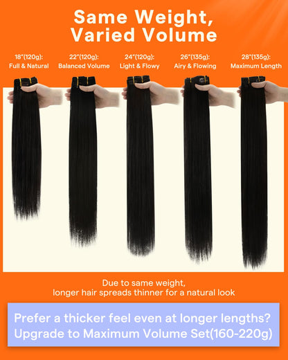 Detailing the high shine and smooth finish of the 24 inch Remy black hair extension wefts.