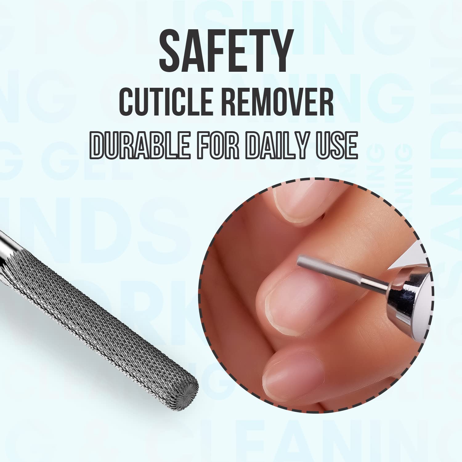 Silver tungsten carbide nail drill bit in protective case