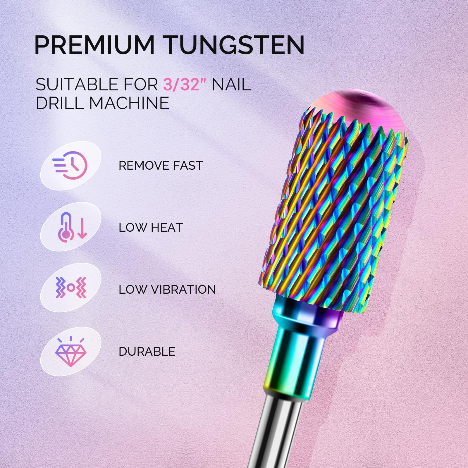 MelodySusie nail drill bits showing various bit shapes for manicure