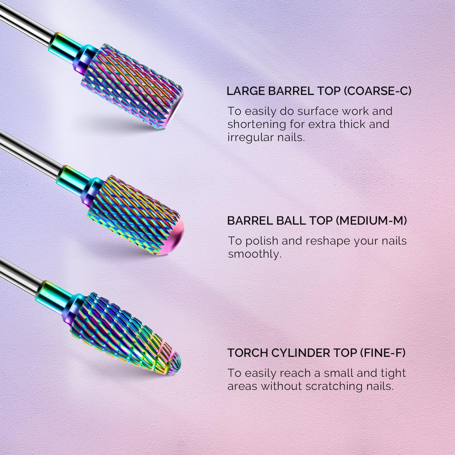 Handheld view of MelodySusie nail drill bit set for acrylic removal