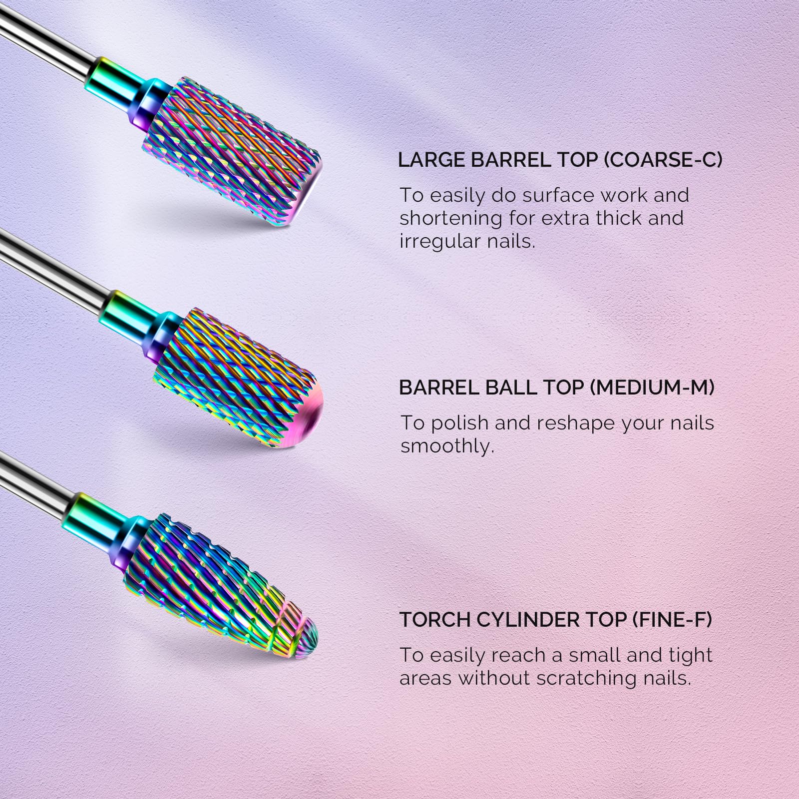 Handheld view of MelodySusie nail drill bit set for acrylic removal