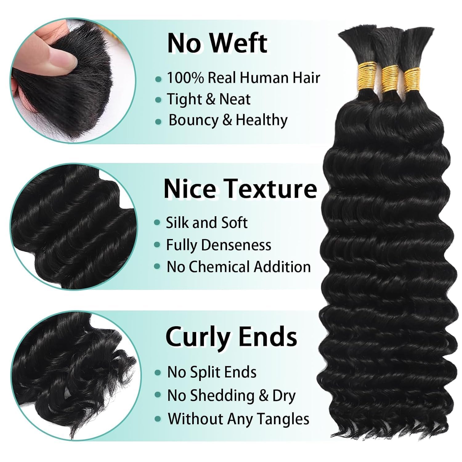 Close up view of the 12A grade curly boho hair bundles illustrating the wet and wavy definition.