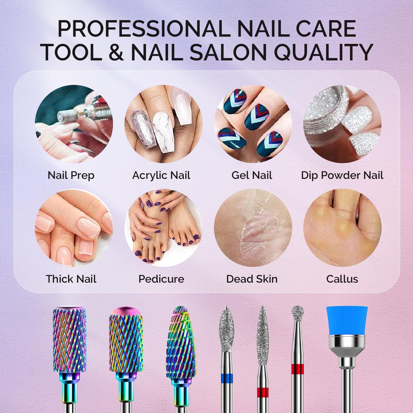 MelodySusie nail drill bits set organized for professional salon use
