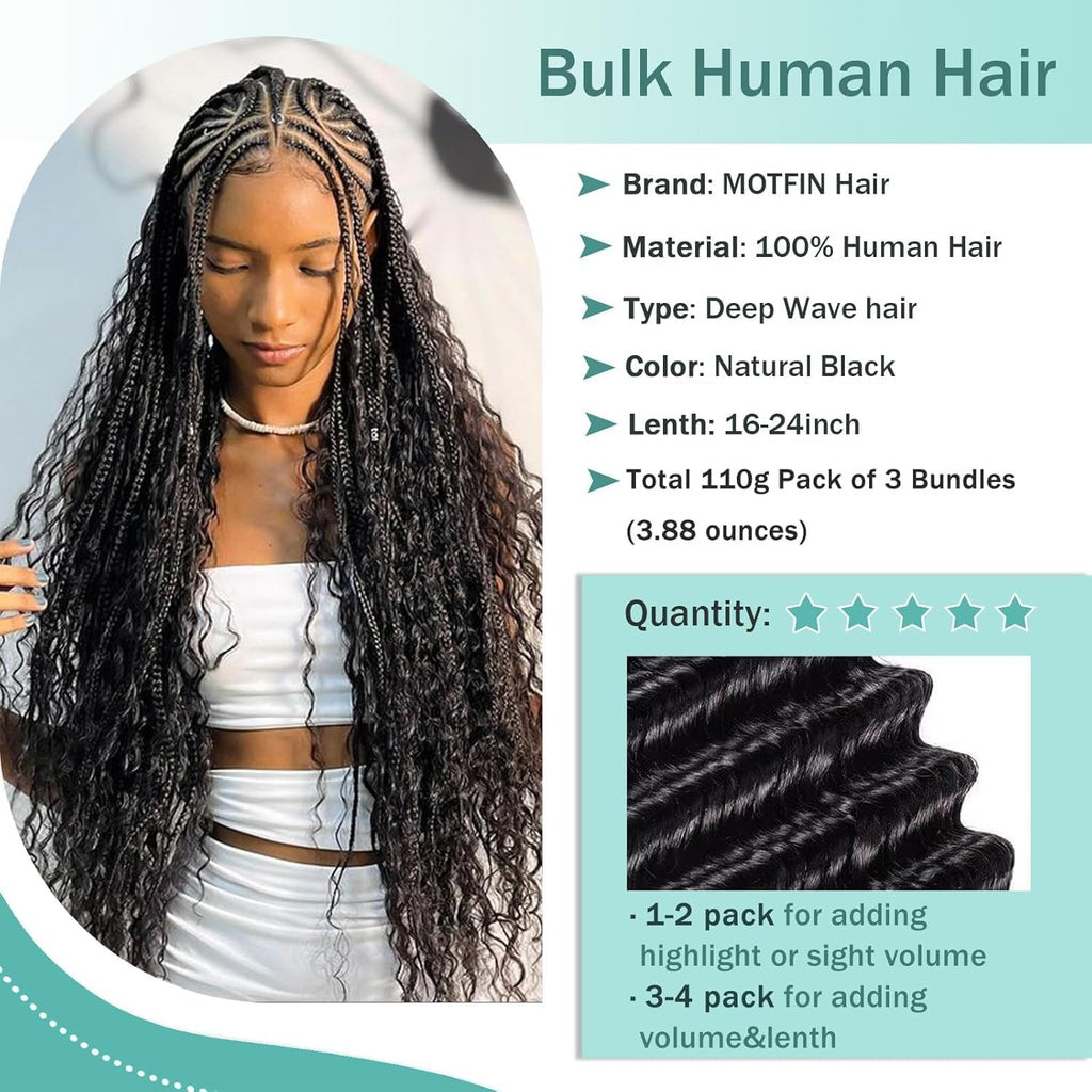 Side profile of goddess box braids created with premium deep wave bulk hair extensions.