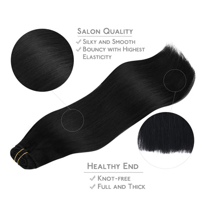 Model showing the before and after transformation using 120g human hair extensions