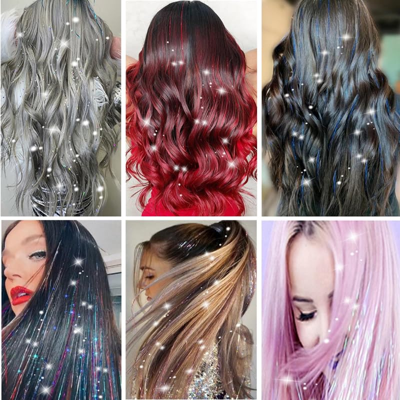Styling guide image showing pink fairy hair accessories blended into a ponytail